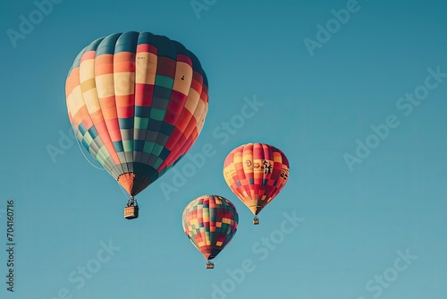 Colorful hot air balloons floating in a clear sky © Bijac