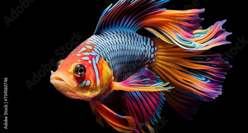A vibrant and colorful Betta fish with flowing fins,