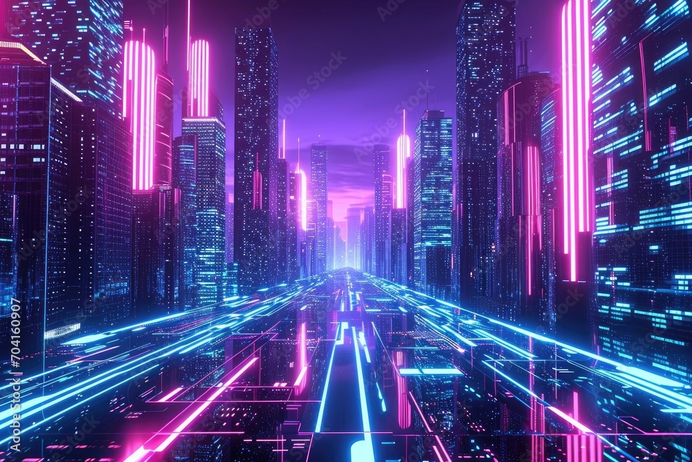 Fototapeta premium Futuristic neon cityscape for dynamic and tech-themed posts