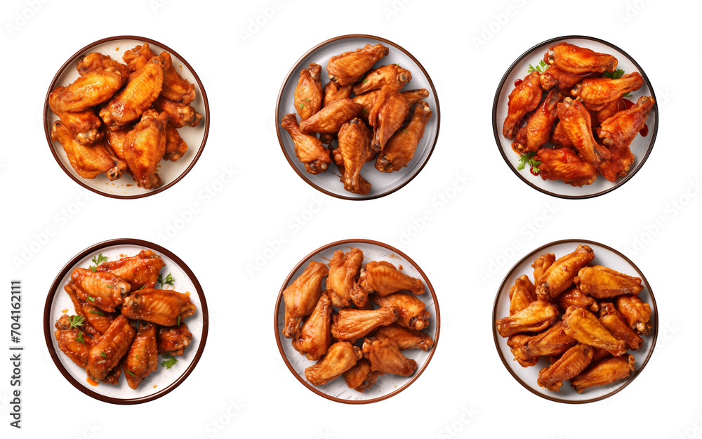 collection plate of chicken wings isolated on a transparent background, top view collection plate of chicken wings isolated on a transparent background, top view