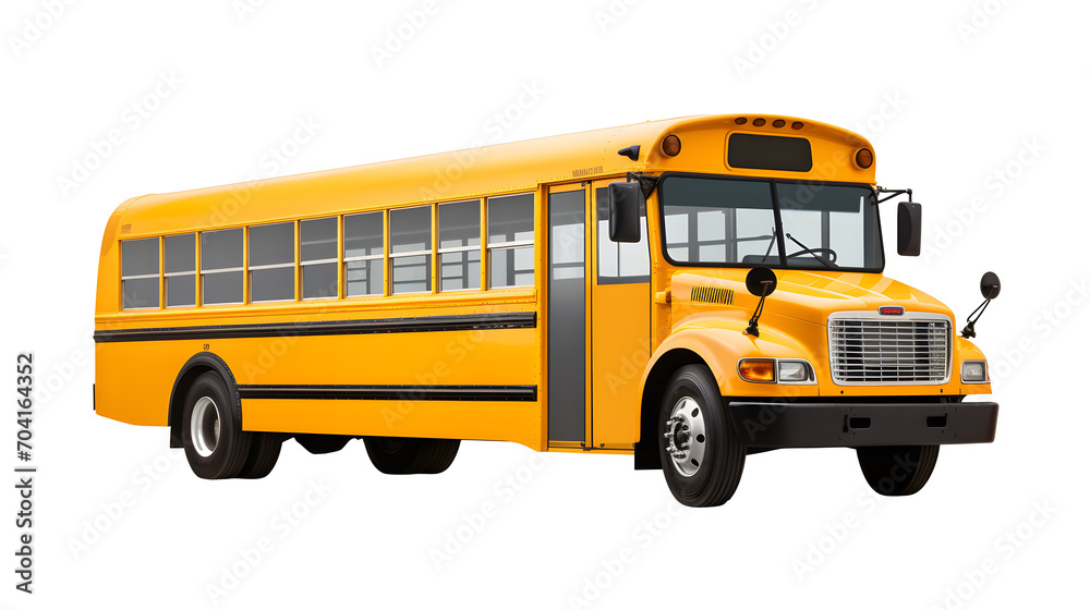 Yellow classic school bus isolated on transparent background. Png file
