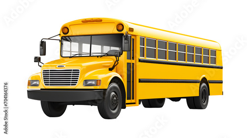 Yellow classic school bus isolated on transparent background. Png file 