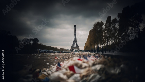 garbage on the streets of Paris after sports competitions and concerts. photo
