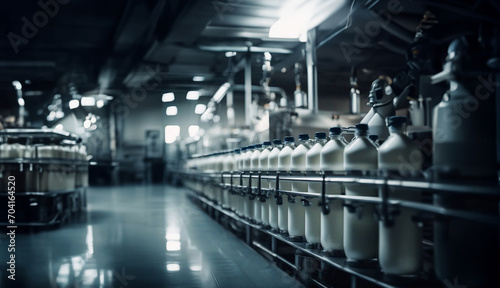 plant for the production of milk and dairy products, conveyor belt with bottles of milk
