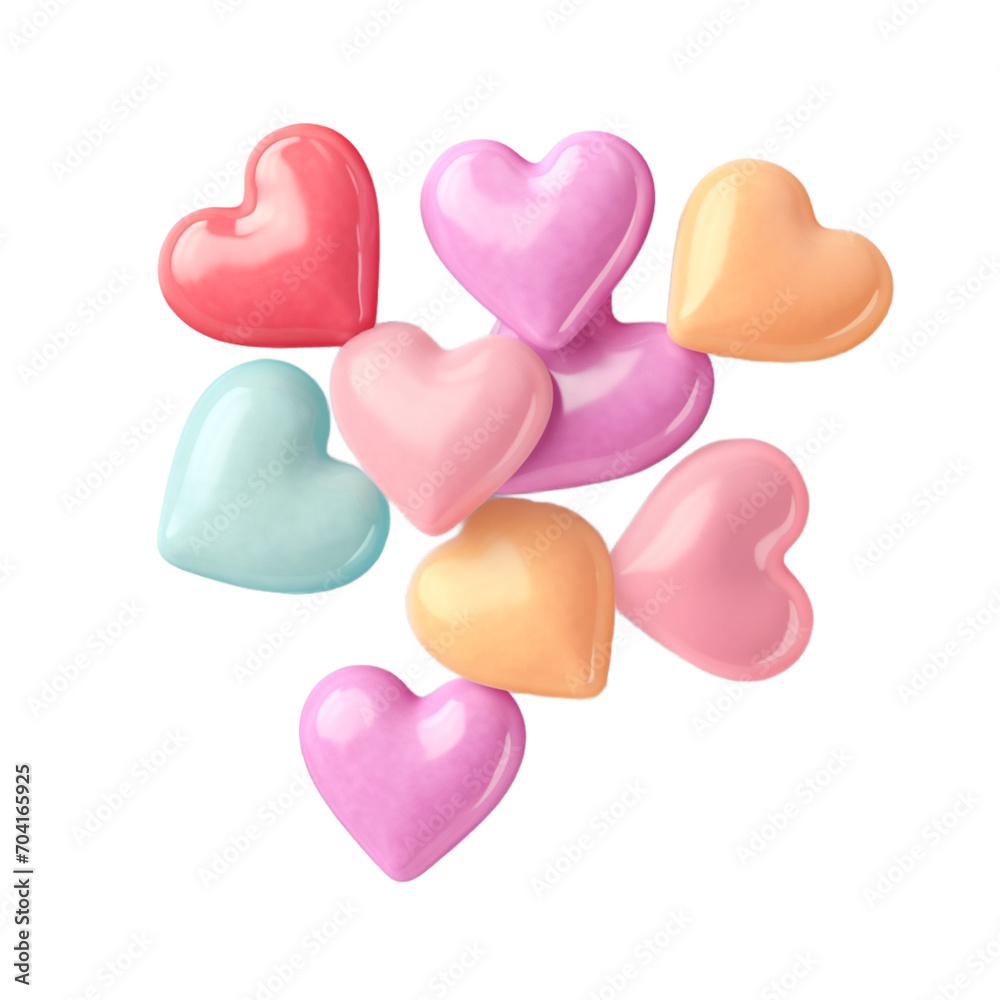 heart shaped candies on isolated png transparent background 
