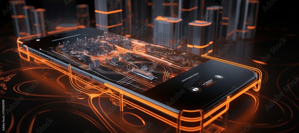Futuristic Cityscape on a Smartphone Screen