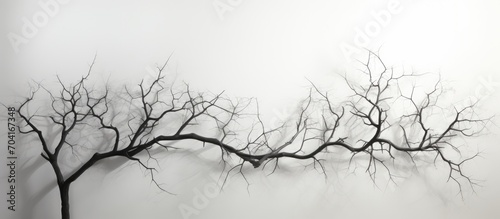 White background abstract silhouette shadow of tree branch on the wall. Transparent blurry shadow and morning sunlight