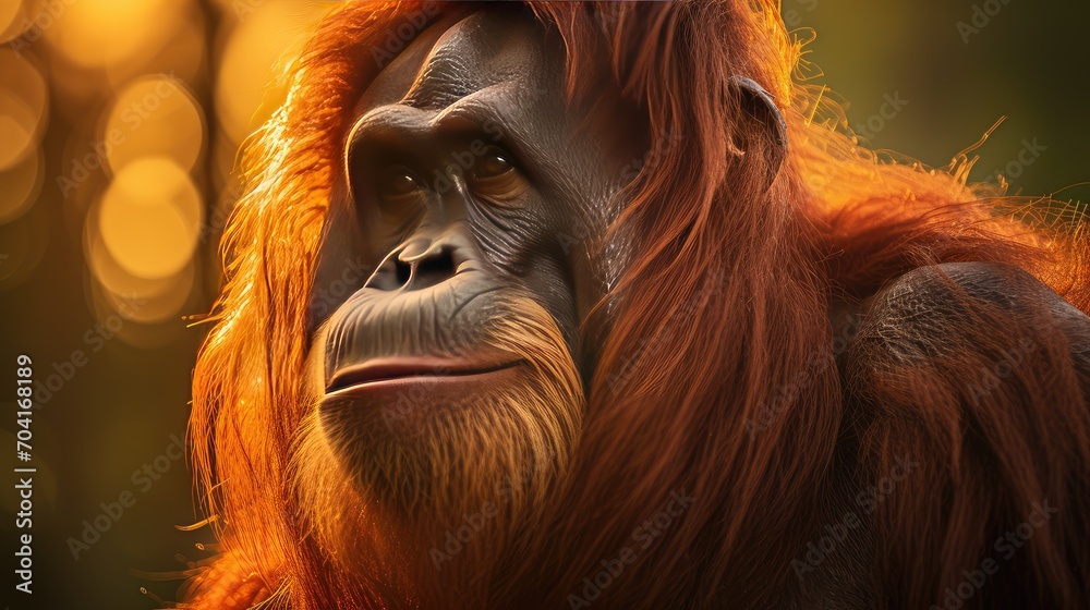 Obraz premium A cute orang utan in sunny day