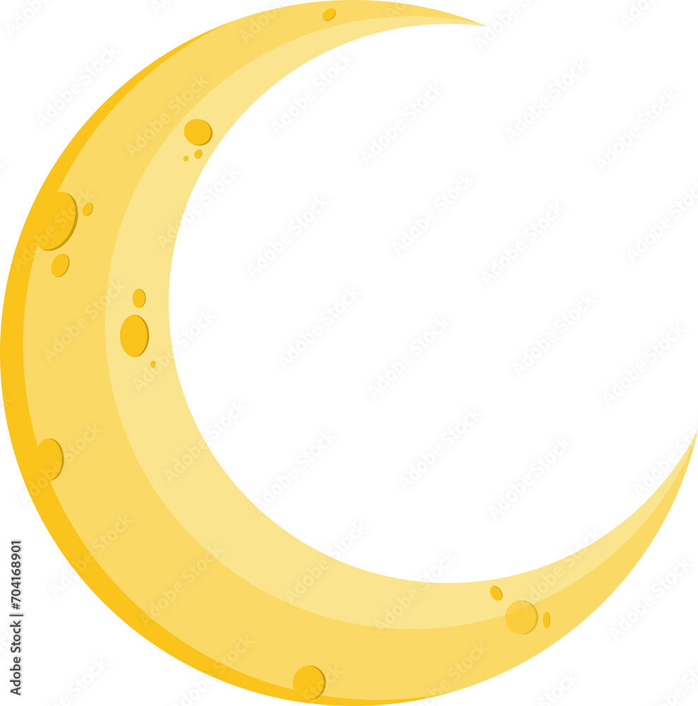 Isolated half moon yellow bright, for lunar even, Ramadan, Chinese, Islamic Religion Graphic element