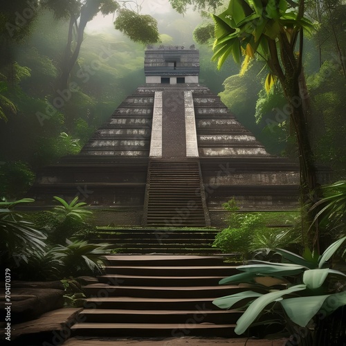 An ancient Mesoamerican pyramid rising above a tropical jungle2 photo