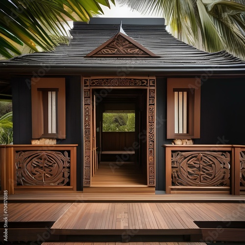 A traditional Maori meeting house adorned with intricate carvings1