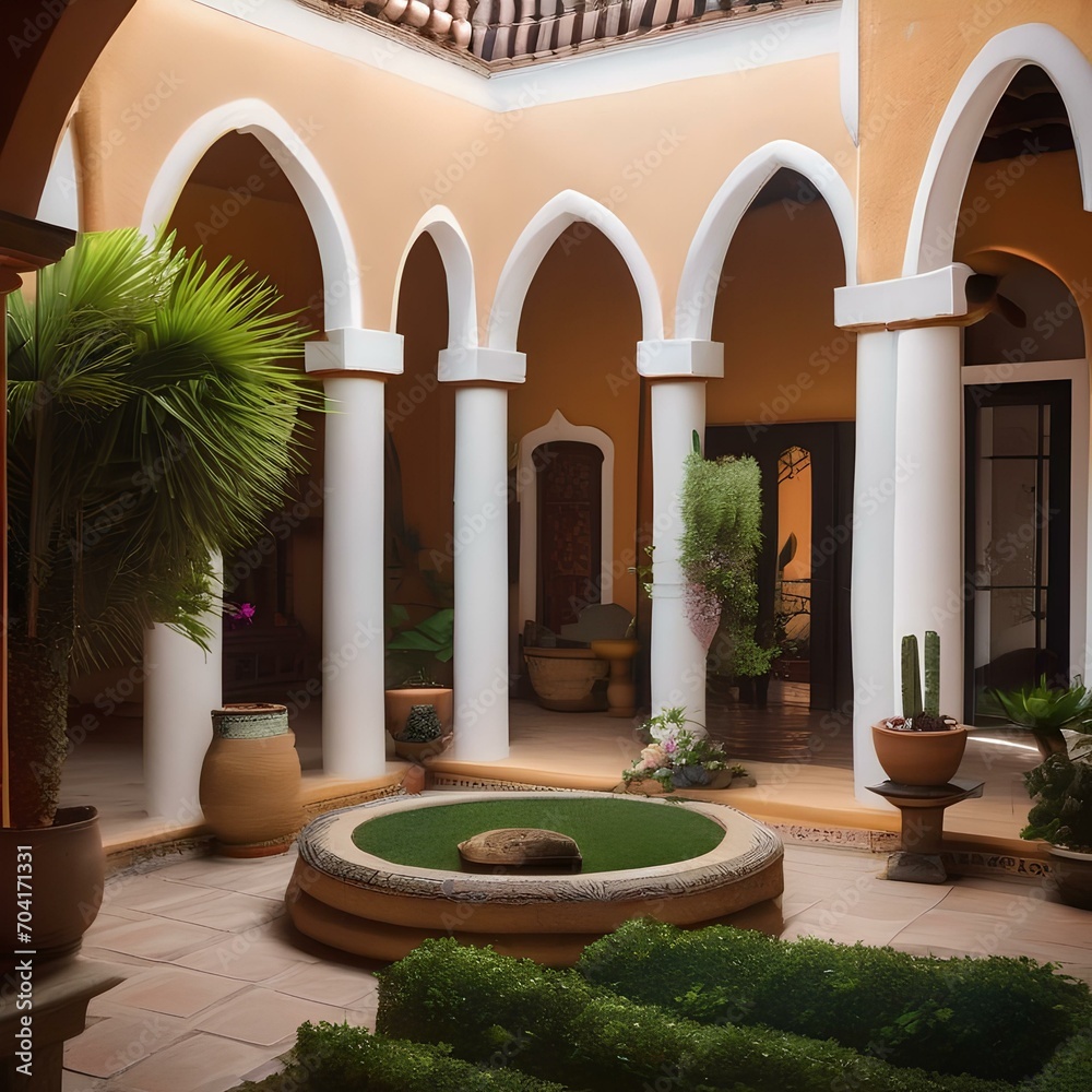Fototapeta premium A traditional Mexican hacienda with vibrant courtyard gardens3