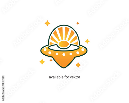a combination of sunrise and UFO logos with stars vektor