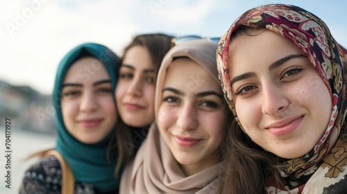 group of beautiful attractive middle eastern young women looking at the camera