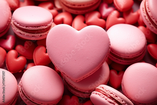 A heart macaron on top of macarons, in the style of light red and crimson - Generative AI