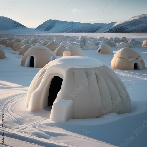 An indigenous igloo village in the Arctic made of compacted snow blocks1 photo