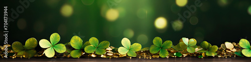 saint patricks day copy space background, coins, green, hat, green trefoil, luck