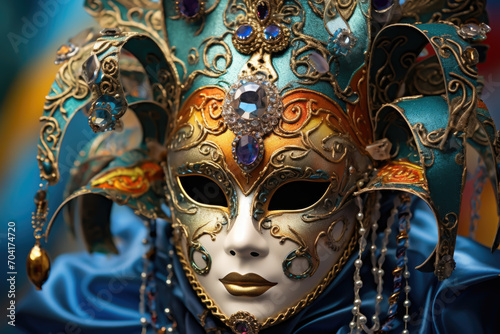 Intricately designed masks in vibrant colors and ornate patterns symbolize the anonymity and freedom of expression during Carnival festivities.