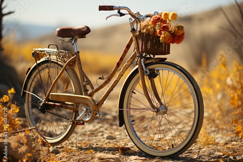 Vintage bicycle with a basket full of flowers © duyina1990