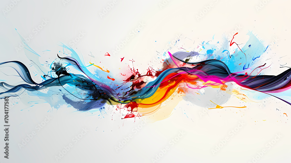Abstract kinetic art with dynamic waves and lines pattern with vibrant colors on a minimalist white background