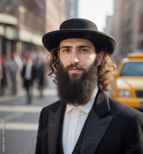 a rabbi Ultra-Orthodox Hasidic Jewish Men Have Side Curls wearing a suit, 40 years old New Yorker, Brooklyn, cute face and smiley, bright adorable eyes