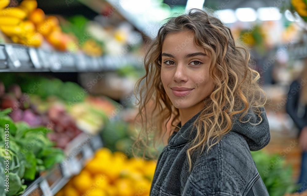 a woman checking out of a supermarket store.