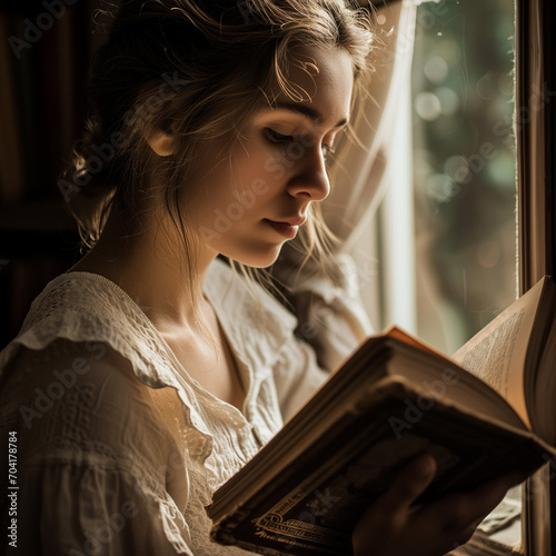 beautiful Girl reading a book