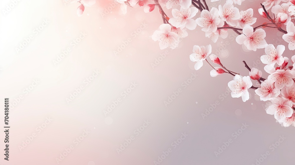 Horizontal banner with pink cherry blossoms on bright background. Beautiful nature spring background with cherry blossom branch. Copy space for text - generative ai Horizontal banner with pink cherry blossoms on bright background. Beautiful nature spring background with cherry blossom branch. Copy space for text - generative ai