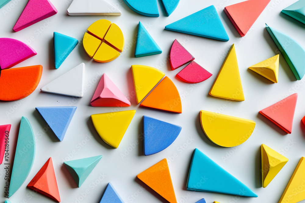 Сolorful math fractions on the wooden backgrounds. interesting math for kids. Education, back to school concept. Geometry and mathematics materials pattern with triangles. Сolorful math fractions on the wooden backgrounds. interesting math for kids. Education, back to school concept. Geometry and mathematics materials pattern with triangles.