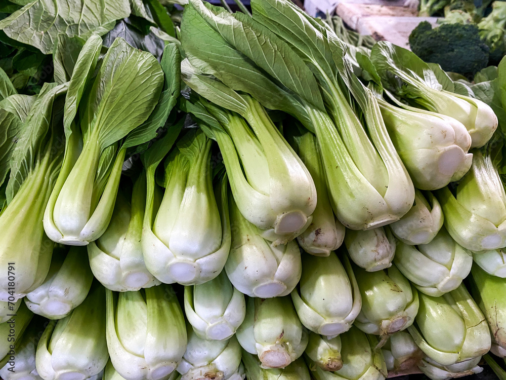 Bunch of fresh bok choy on display at the farmer's market.