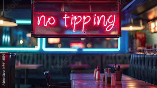 No tipping neon sign, at a restaurant or bar. Concept for end tipping gratuity culture  photo