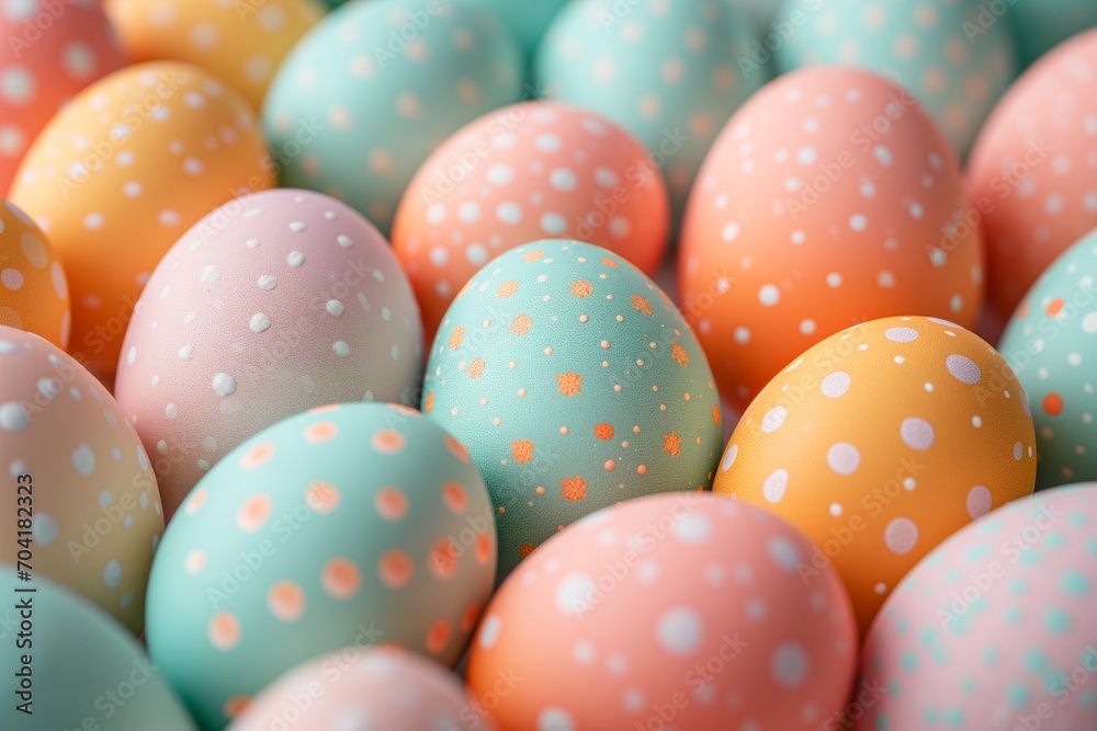 Top view over table, group of Colourful easter eggs with pattern for easter holiday