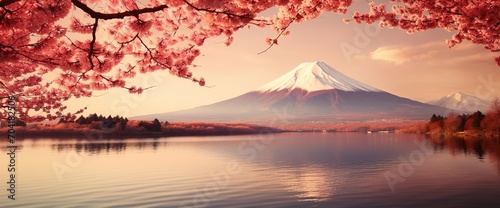 Mount Fuji with cherry blossoms in the foreground