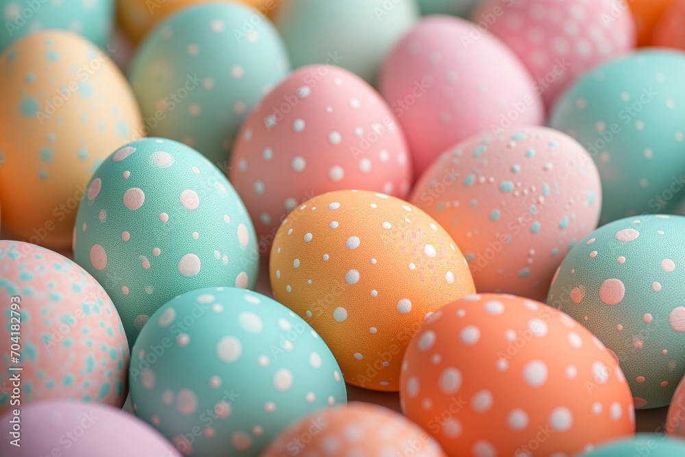 Top view over table, group of Colourful easter eggs with pattern for easter holiday