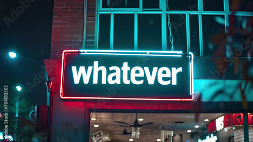 Whatever, 90s slang written on a neon sign in the dark