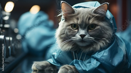 Cat wearing a blue hazmat suit © duyina1990