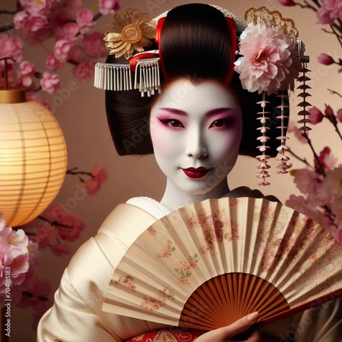 geisha with fan, Generative AI