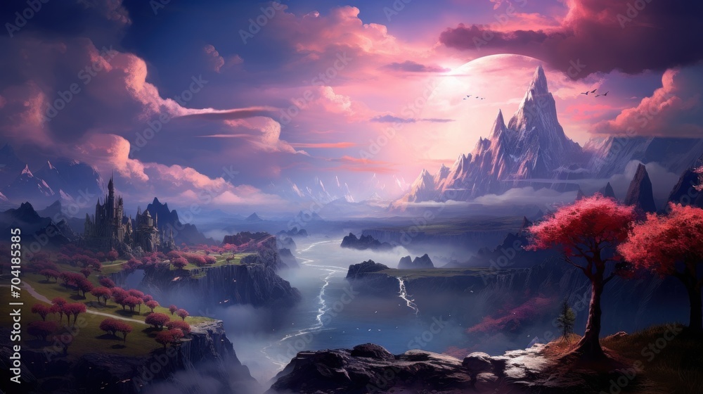 Naklejka premium Fantasy Landscape Game Art