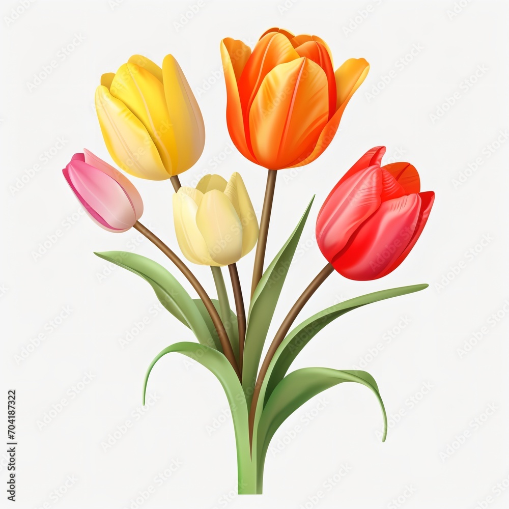 Fototapeta premium Five tulips of different colors