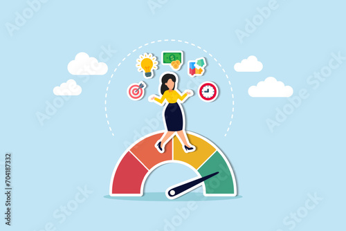 Productivity or work efficiency, employee performance or skill for work accomplishment, multitasking work or success talent concept, smart businesswoman on high performance handle multitasks.
