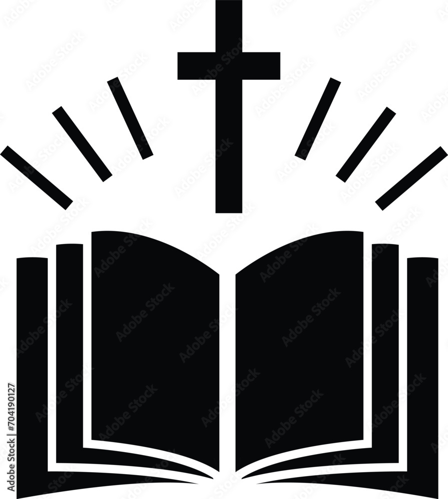 Emblem with Holy Bible and cross icon. religious community sign. Open Bible the holy book of Christians symbol. flat style. Emblem with Holy Bible and cross icon. religious community sign. Open Bible the holy book of Christians symbol. flat style.