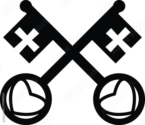 the keys of st. peter icon. Keys to The Kingdom of Heaven sign. Royal Key symbol. The Catholic symbol of faith and salvation logo. flat style.