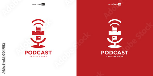 podcast microphone logo vector design template