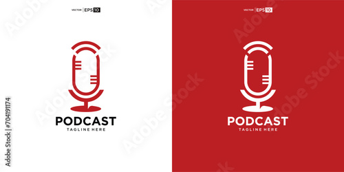 podcast microphone logo vector design template