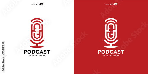 podcast microphone logo vector design template