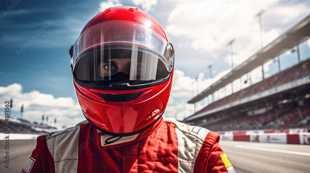 concept racer,Man dressed as a racer, Motorsport car racer in race car track. concept racer,Man dressed as a racer, Motorsport car racer in race car track.