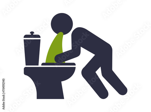 black icon vomiting in the toilet. flat vector illustration
