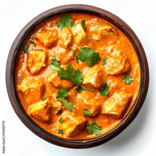 Flavorful Chicken Tikka Masala - Indian Dish Isolated on White, Top View Clipart