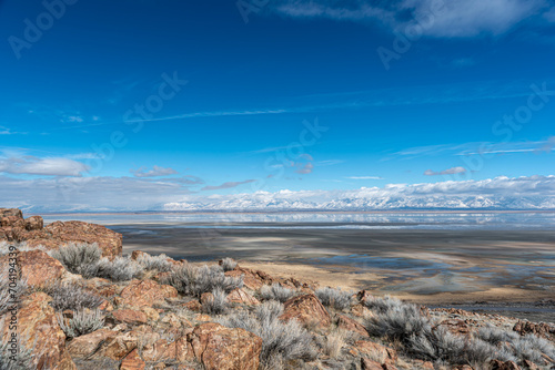 view from antelope island state park Utah overlooking marsh