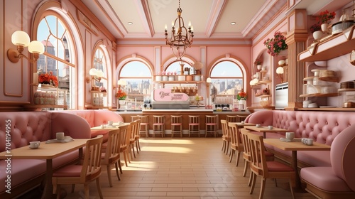 Pink European style cafe interior